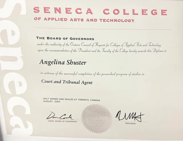 Diploma — Court and Tribunal Agent — Seneca College, 2004
